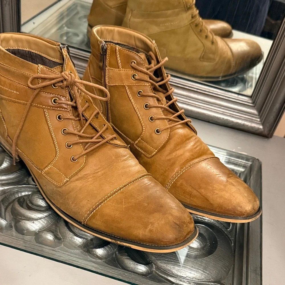Steve Madden 16 Men’s Dark Tan Jotter Tan Leather Combat Boots